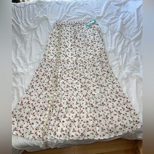 Tiered Floral White Midi Skirt - Size: L